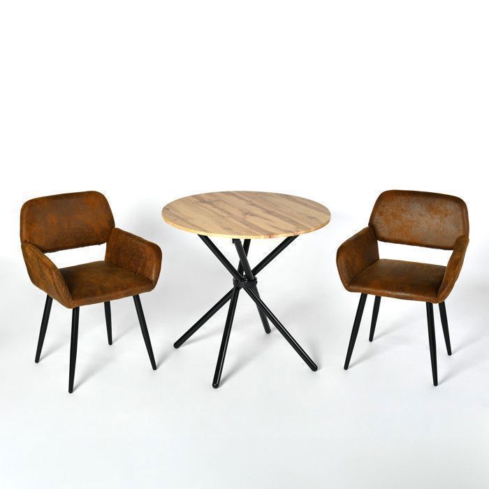 URBAN MEUBLE Ensemble Table Vintage Bois Ronde – 2 Chaises Cuir Simulé Usé Design Rustique Cuisine Salon URBAN MEUBLE Ensemble Table Vintage Bois Ronde – 2 Chaises Cuir Simulé Usé Design Rustique Cuisine Salon