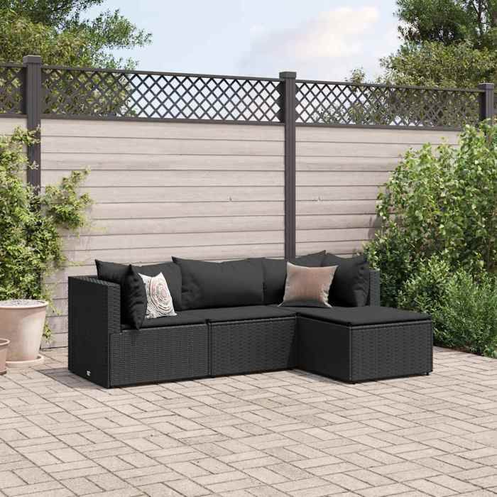 Salon De Jardin 4 Pièces Avec Coussins - Résine Tressée Beige - Marque VidaXL - Neuf
