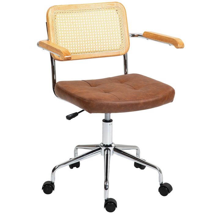Chaise de bureau - HOMCOM - basculante - hauteur réglable assise pivotante - avec accoudoirs roulettes - charge max. 120 kg - marron