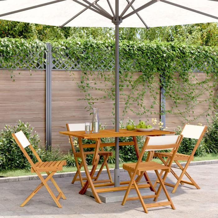 vidaXL Chaises de jardin pliantes Bois massif Tissu crème - vue 2