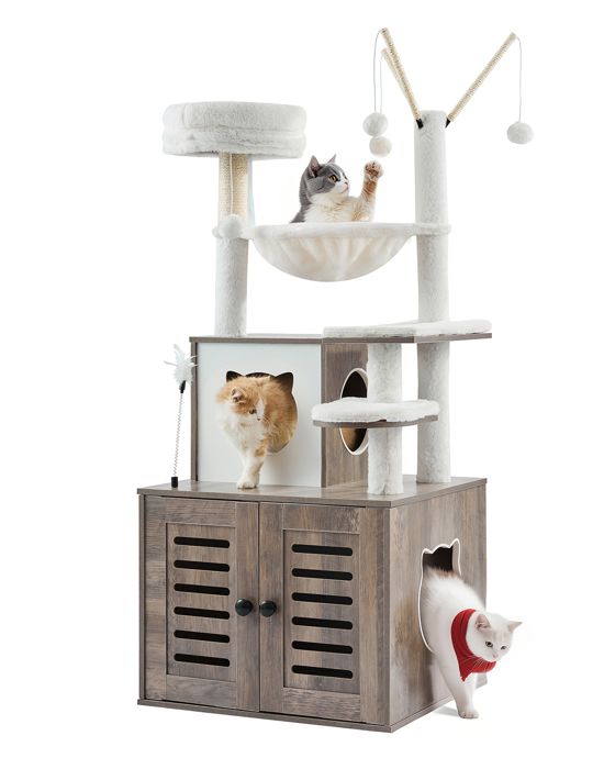 Meilleurs prix pour Arbre à Chat-VEVOR-138 cm-Grand Tour d'Escalade à Chats 2 en 1-avec Meuble à Bac à Litière Condo à Plusieurs Niveaux