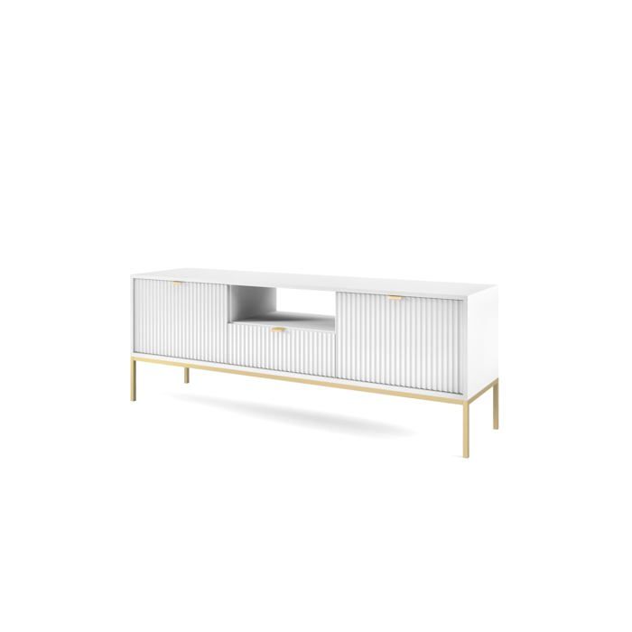 Meuble TV : Blanc or 154 x 39 x 56 cm poignées dorées
