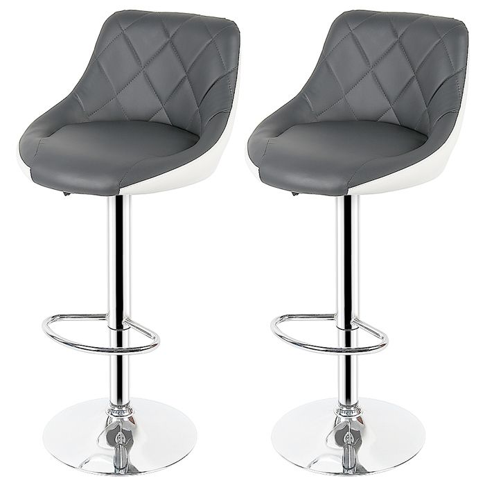 Lot de 2 Tabouret de bar jolis en PU hauteur réglable facile à monter de salle à manger - ERROLVES - Gris Blanc - 46*32*85-105 CM