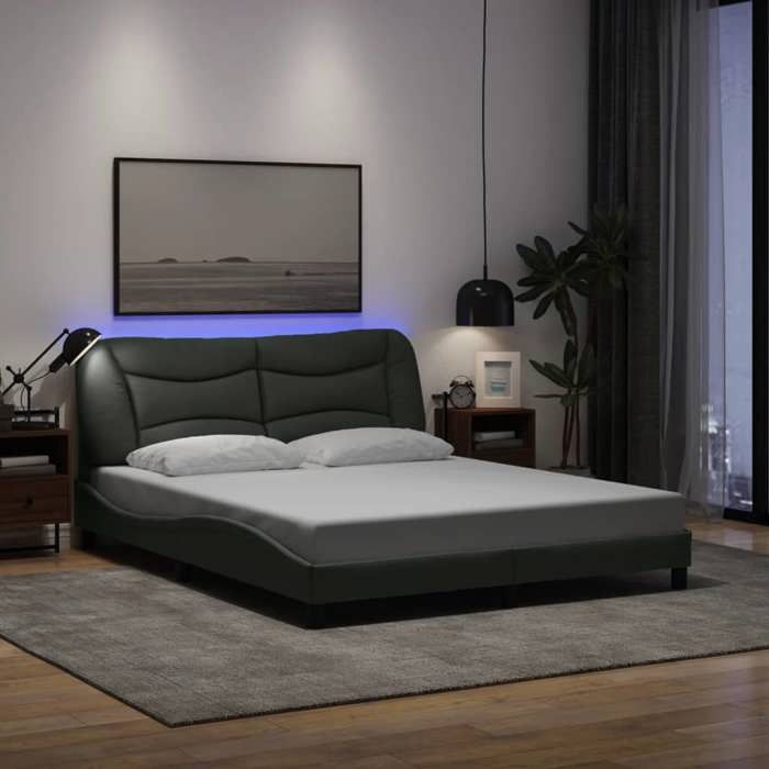 SALE 2025Structure/Cadre de lit avec LED - Lit 2 personnes - gris foncé - 160x200 cm tissu 31.47 Kg 1500