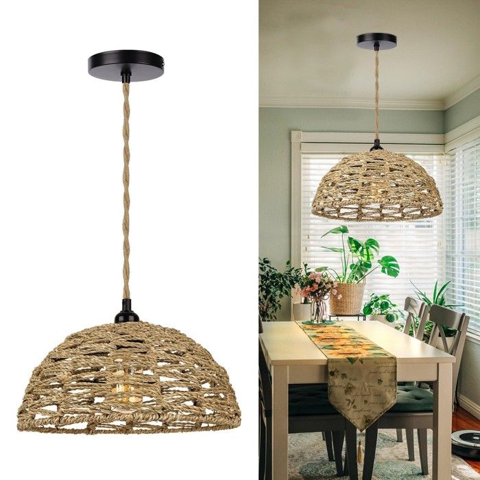 Fusion Lustre Suspension Luminaire en Rotin - Lustre Plafonnier E27 Abat-jour en Rotin - Bohème Lampe de Plafond - 1pcs Ø30cm