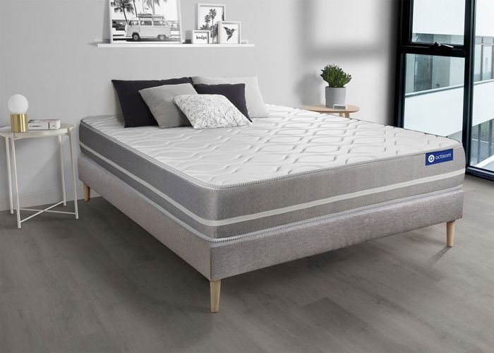 Ensemble Matelas Sommier 150x190 cm - Actilatex Touch - Sommier Kit Gris