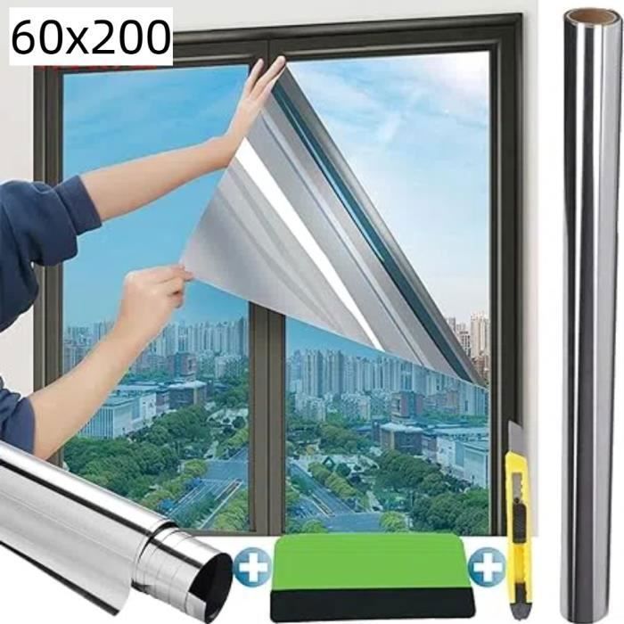 Film Fenetre Anti Chaleur Miroir 99 Anti-UV Film Anti-Regard Protection Solaire Miroir Intimite Film Argent60 x 2 FILM POUR VITRAGE