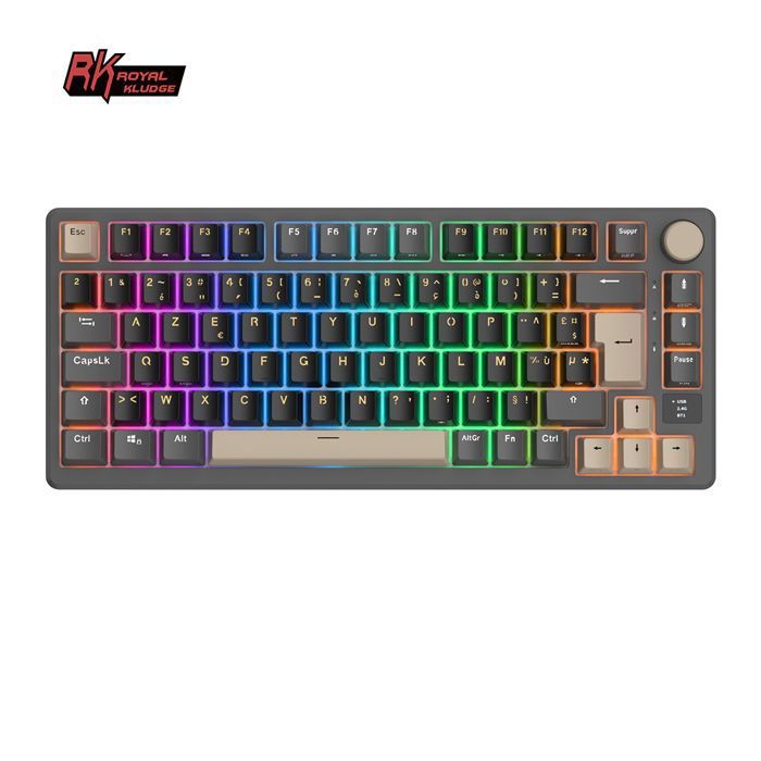 RK ROYAL KLUDGE M75 Clavier Mécanique sans Fil AZERTY BT5.0/2.4G/USB-C Compact 75% Clavier Gamer MécaniqueK-Silver Switch