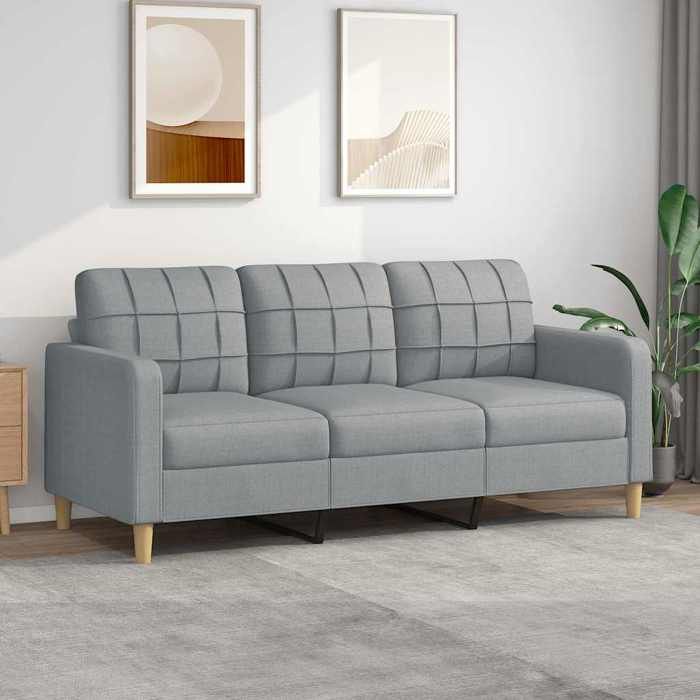 Gris Canapé pour 3 places - KEETHE - Sofa Fixe - 2 Ans Garantie - Gris clair 180 cm- Tissu LL249