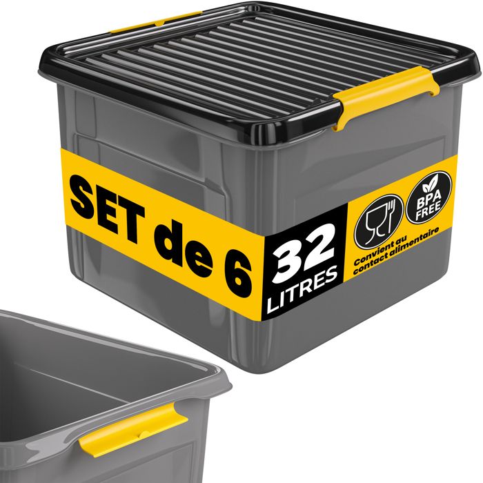 MONZANA® 6x Caisse de rangement 32 L robuste couvercle hermétique empilable sans BPA gain de place caisse de rangement MONZANA® 6x Caisse de rangement 32 L robuste couvercle hermétique empilable sans BPA gain de place caisse de rangement