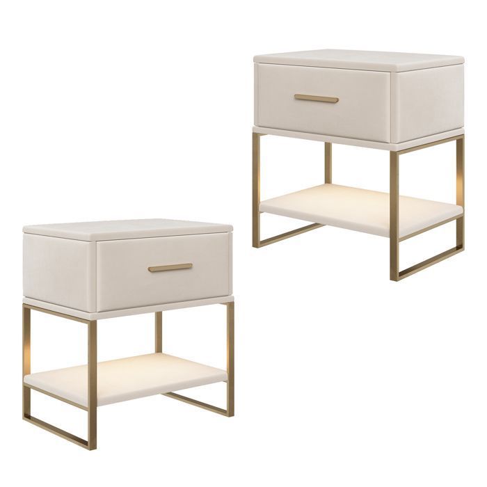 Lot de 2 Tables de ChevetTable de Chevet avec 1 TiroirsMeuble de ChevetChevet de Lit avec Pieds en MéTal31x40x50cmBeige