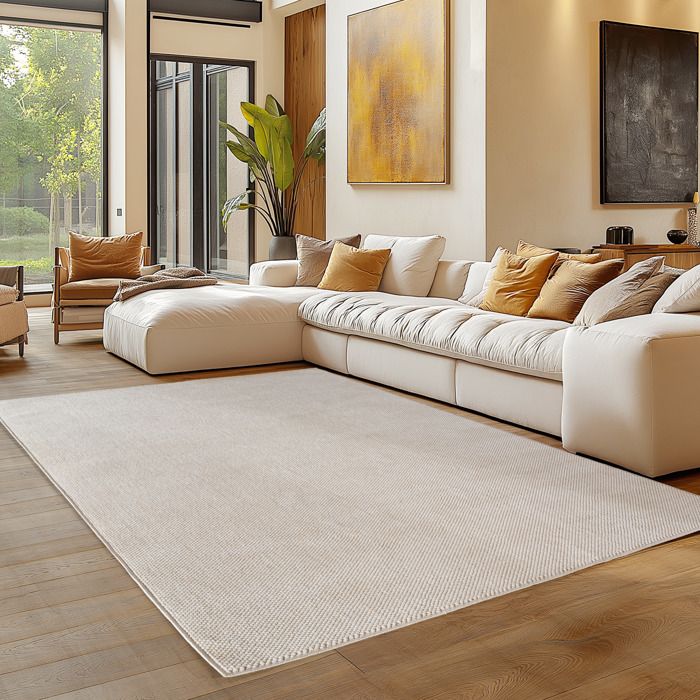 Carpettex Tapis 160x230 cm Crème Uni Scandinave Doux Résistant Facile à Nettoyer Salon Coin Canapé Chambre.
