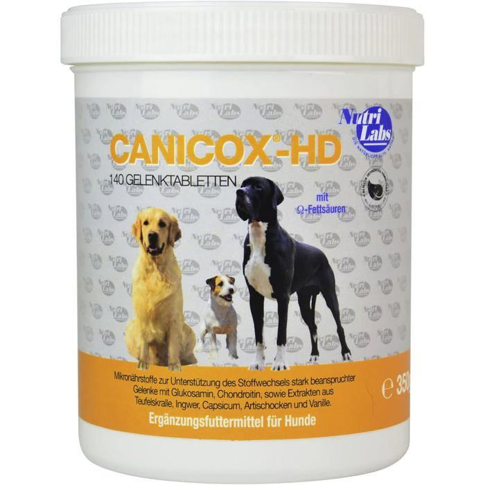 Complément alimentaire pour chien - NutriLabs Canicox-HD - Glucosamine & Chondroïtine - MSM et Acide hyaluronique - 140 comprimés Complément alimentaire pour chien - NutriLabs Canicox-HD - Glucosamine & Chondroïtine - MSM et Acide hyaluronique - 140 comprimés