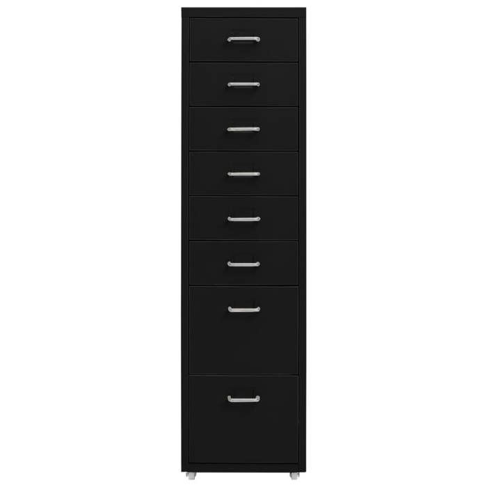 Noir Classeur mobile Armoire de classement CLARENCE Noir 28x41x109 cm Métal LV1189
