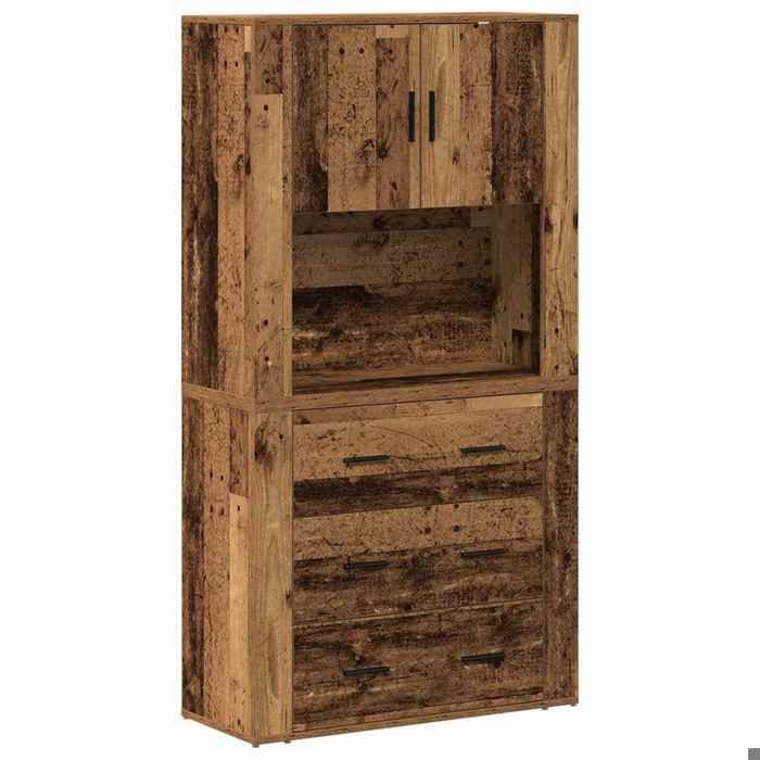 “Winter SaleTOP Armoire/Cabinet à tiroirs Marron - Haut de buffet Bois ancien 80x33x150cm - bois dingénierie PRO48016