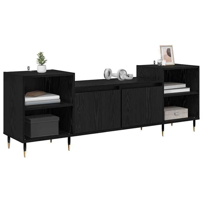 Meuble TV moderne - vidaXL - Chêne noir - 160x35x55 cm - Bois dingénierie - 2 portes - 4 étagères - Poids maximal 60 kg