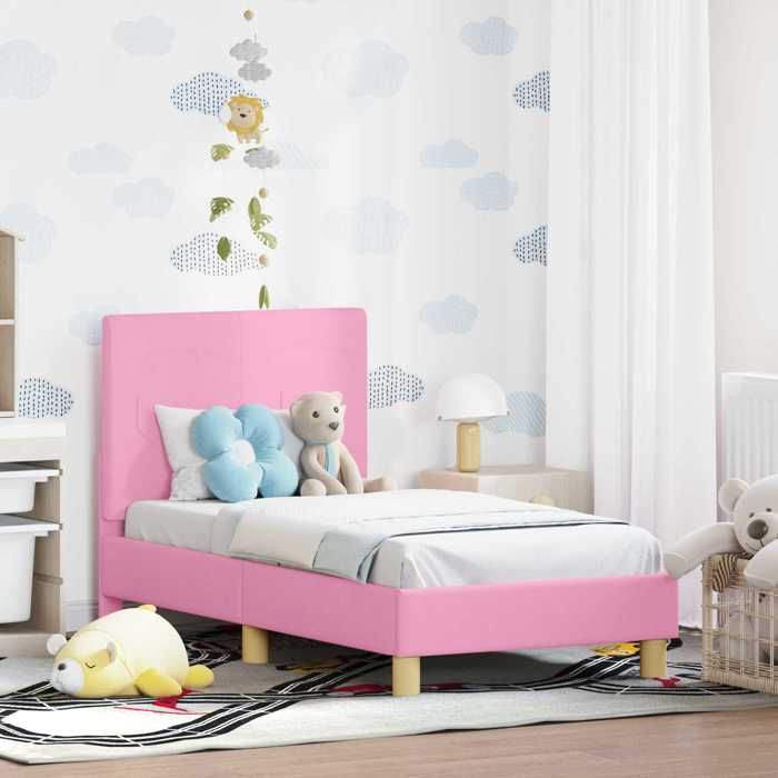 Lit pour tout-petit avec tête de lit - UU - Rose - 70x140 cm - Bois dingénierie - Tissu - 148x74x79 cm