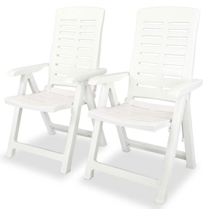 Chaises de jardin inclinables - Happiness - Lot de 2 - Plastique blanc - 60x61x108 cm - 4 positions dinclinaison