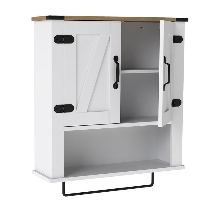 GIANTEX Armoire Murale de Salle de Bain avec 2 Portes Étagère Réglable Porte-serviettes pour Salon Cusine 60x20x72 5 cm Blanc