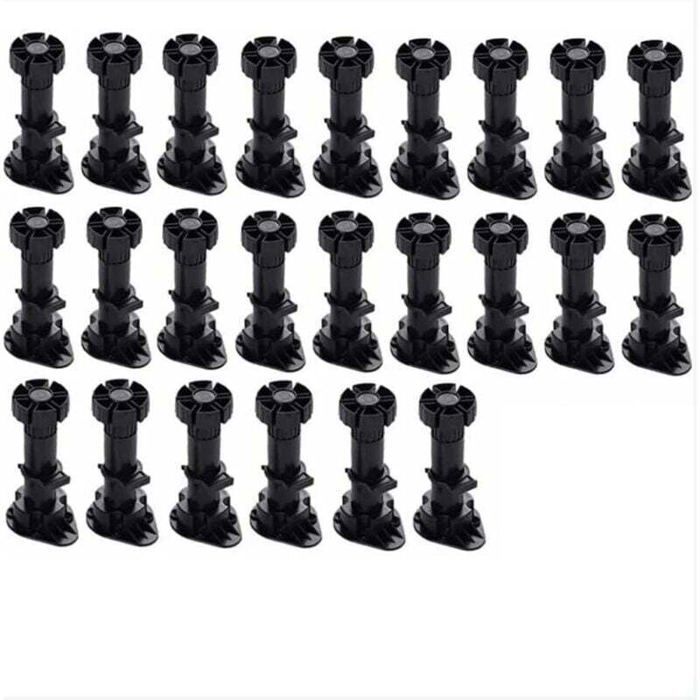 Pieds réglables pour meuble - MICH - 24 pièces - Plastique - Réglable 60-80 mm - Noir - Clip fixation - Base stable