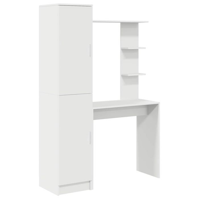 Bureau avec rangement - vidaXL - Blanc - Bois dingénierie - 78.5x37x154.5 cm - 6 étagères - 2 portes