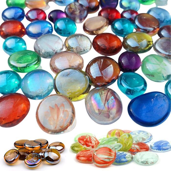 Galets de Verre Décoratifs 90 Pièces - Billes Plates & Cabochons Colorés pour Aquarium - Paysage DIY