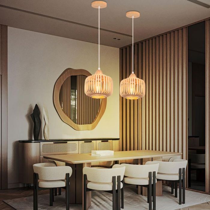 Suspension luminaire - SMOTOP - Bambou - Lot de 2 - E27 18 x 20 cm