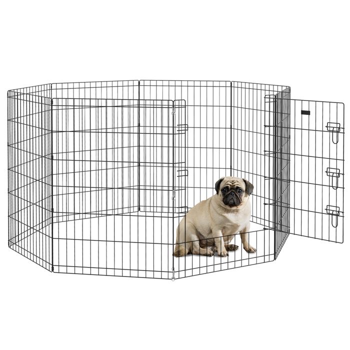 Comparer les prix de Parc enclos modulable pour chiens - PawHut - pliant - 1 porte 8 panneaux en fil de métal porte verrouillable - 61 x 91 cm - noir
