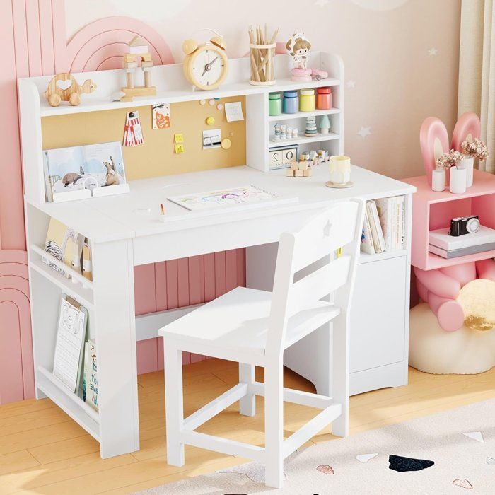 Table avec Chaise pour Enfant Ensemble 2 Pièces-Bureau détude-Table pour Enfants 3 à 8 Ans-Blanc