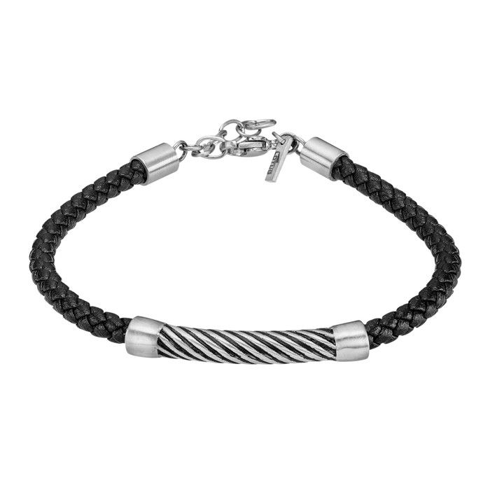 Bracelet homme - LOTUS - Lotus Style - Cuir noir et acier inoxydable - Cylindre strié blanc - Longueur réglable 18-20 cm Bracelet homme - LOTUS - Lotus Style - Cuir noir et acier inoxydable - Cylindre strié blanc - Longueur réglable 18-20 cm