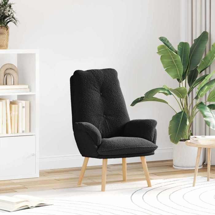 NEW 2026 Fauteuil-chaise simple - 1 pc - Poids maximal: 110 kg - Noir 69x74x93 cm Tissu Sherpa L6666