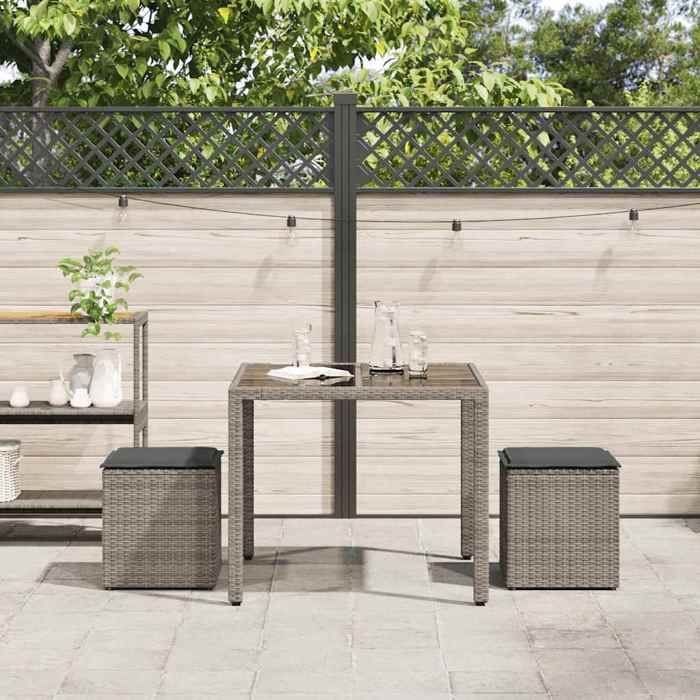 Promo 2026Petit fauteuil/chaise de balcon - SOLOMON - Tabourets jardin coussins lot de 2 gris 40x40x43 cm poly rotin - S4161136