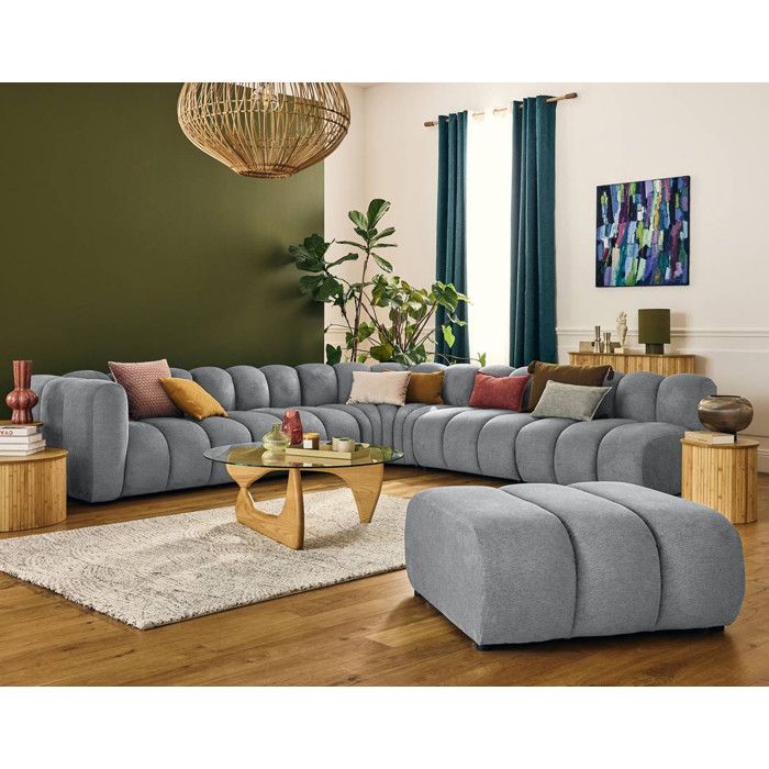Debbie - canapé modulable dangle droit 5 places en tissu texturé - Gris