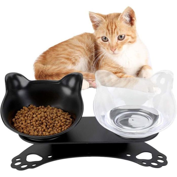 Gamelle double surélevée pour chat - Virex® - Support surélevé - Inclinée à 15° - Antidérapante - Facile à nettoyer