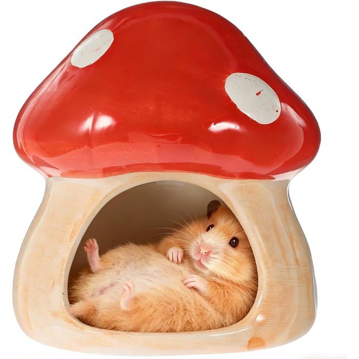 Maison en céramique pour rongeurs - OKZ® - Forme de champignon - Céramique durable - Facile à nettoyer - Inodore