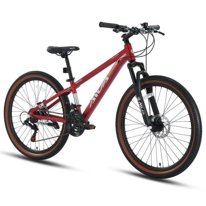 AIVA Vélo VTT 26 – Tout Terrain Shimano 21 Vitesses Freins à Disque– Cadre en alliage daluminium – Pour Homme/Femme- Rouge