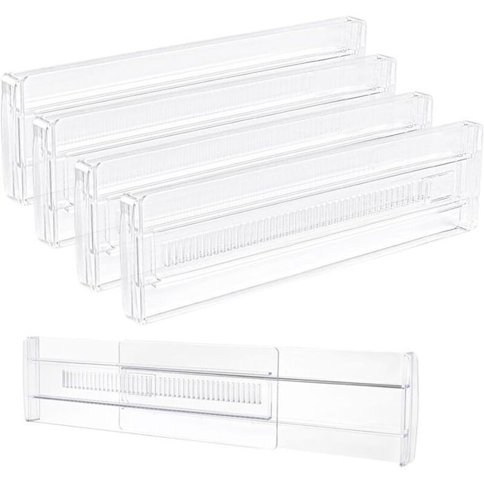 4 Pièces Séparateurs de Tiroirs Organisateur de Tiroir Transparent Vetement Rangement Tiroir pour Cuisine Commodes Salle de Bain