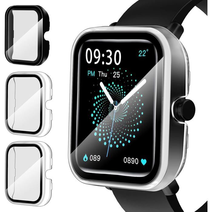 3 Pièces Dur PC Coque avec Protection écran en Verre Trempé pour Amazfit Bip U/Amazfit Bip U Pro(2Transparent+1Noir)