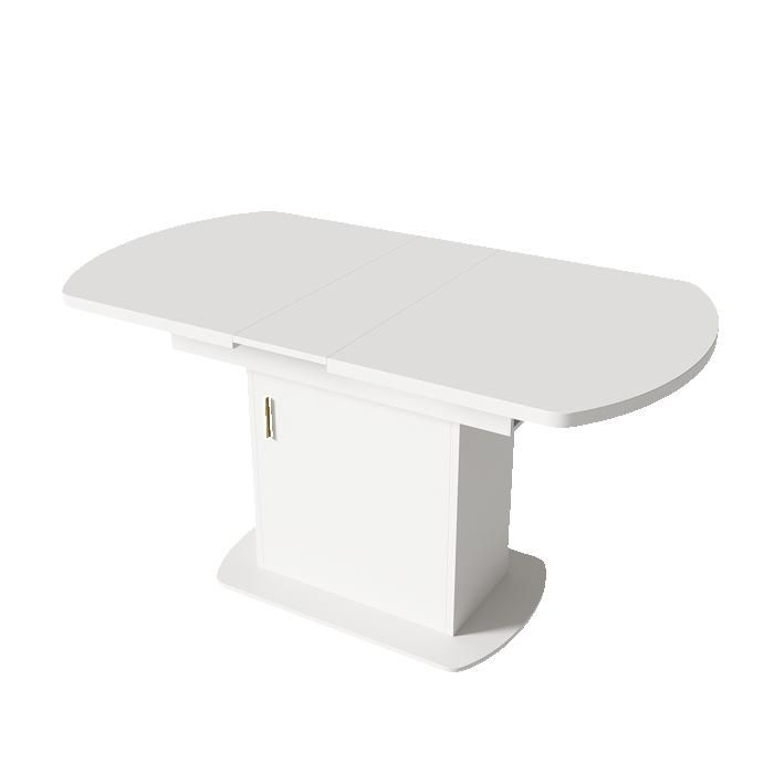 Table à manger ovale extensible – Blanc et doré – Rangement intégré – 110/130 x 70 x 75 cm