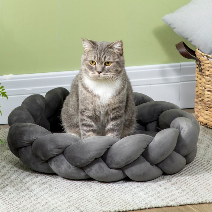 Lit pour petits chiens 55 x 55 x 14 cm gris lavable avec coussin indépendant et corde en coton