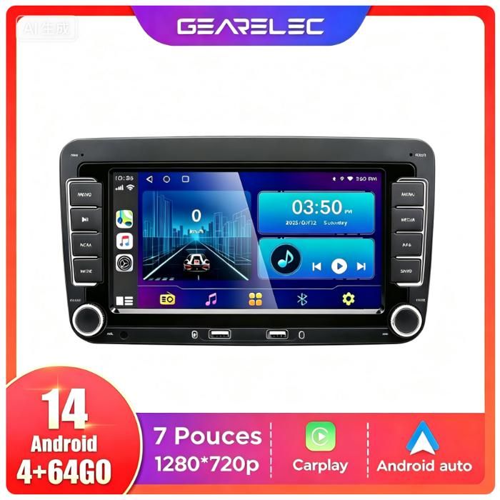 Autoradio 7 Pouces Android 14 pour Volkswagen 4Go+64Go CarPlay Android Auto GPS Bluetooth WiFi FM RDS
