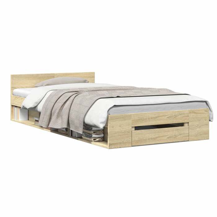 Lit coffre - Cadre de lit simple avec rangement - vidaXL - chêne sonoma - bois dingénierie - 80 x 200 cm 8016803