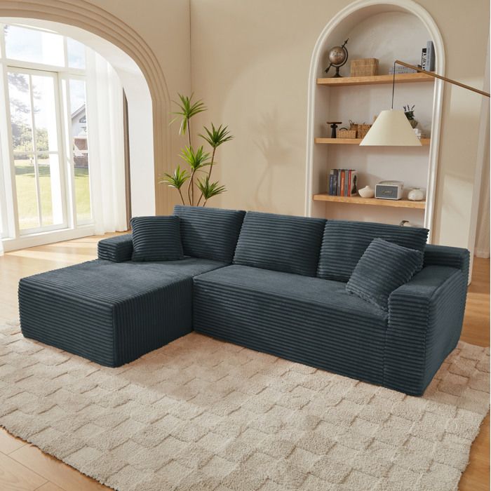 MEUBLIV Canape d angle modulable 4 places en L mousse a memoire de forme gris fonce sans montage