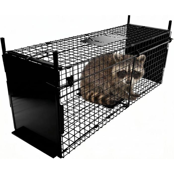 Cage Piégeage Animaux Double Porte 105 cm - Piège Humain pour Vivants Ratons Laveurs Chats Sauvages Opossums - Métal Antirouille