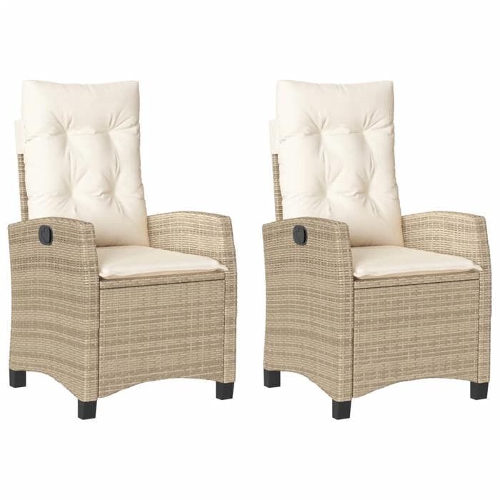 Chaises inclinables de jardin Résistants UV(2 pièces) - Fauteuils de jardin - et coussins beige rotin(57 x 66 x 93 cm) gmf85l