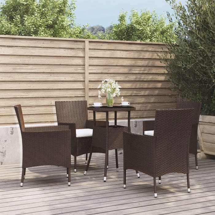 VIDAXL Ensemble Table bar avec chaises de jardin (5 pcs) - ANTI-UV - coussins - marron poly rotin 60x75 cm M2338