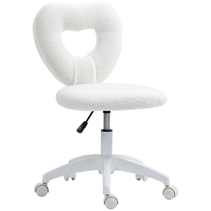 Chaise de bureau dossier en forme de cœur rembourrée blanche