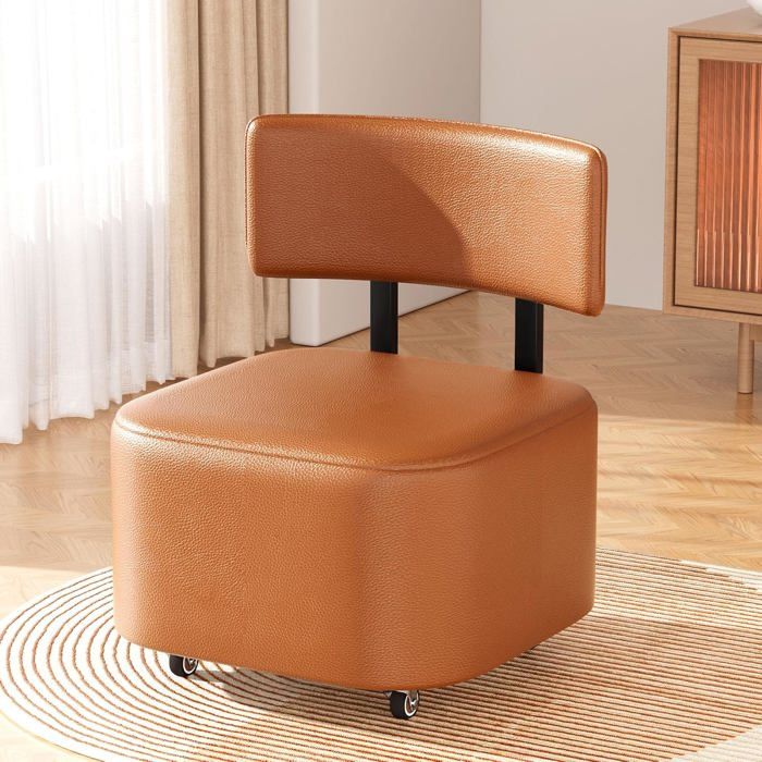 Tabouret À Roulettes Avec Dossier Bas En Cuir Synthétique Pour MaisonBureauGarageMagasinBibliothèqueOrange[IN50]
