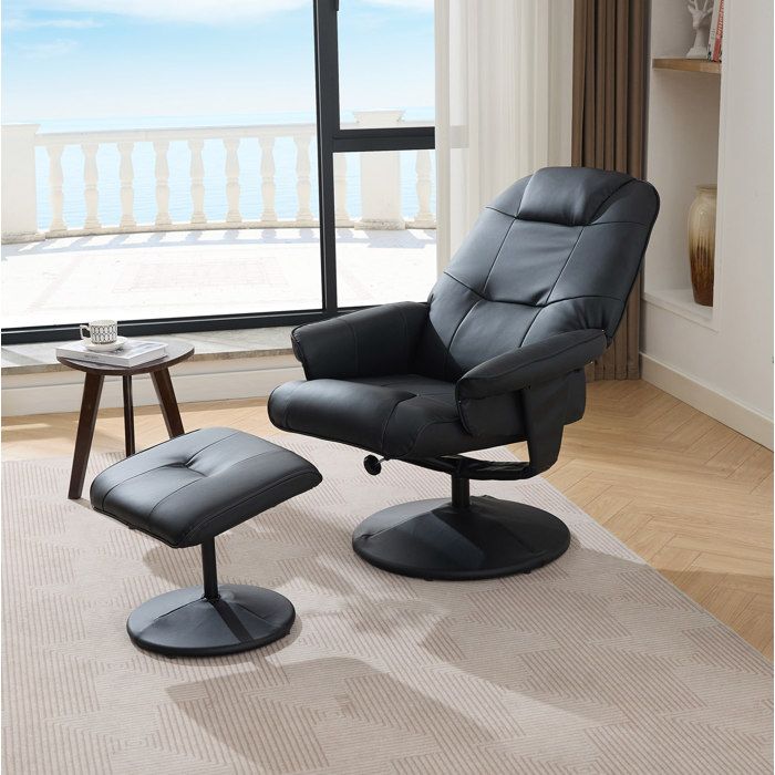 ULEVR Fauteuil relax massant chauffant pivotant 360° en PU noir avec repose-pieds dossier inclinable