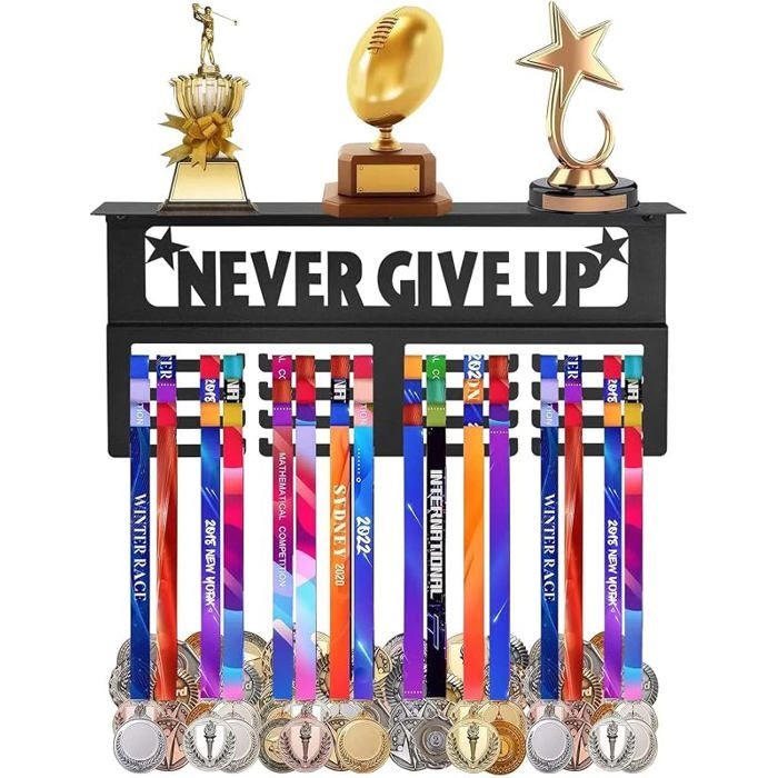 Porte médailles de football avec étagère pour trophées Présentoir mural en métal pour plus de 64 médailles de sport 40 6 cm TROPHEE